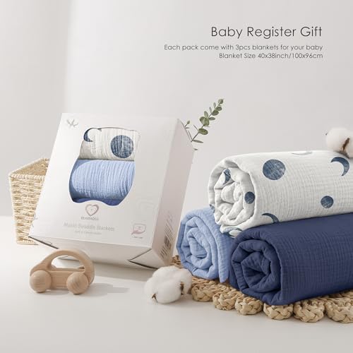 Bearmoss Swaddle Blankets 3 Pack - Soft Cotton 40x38 Inches