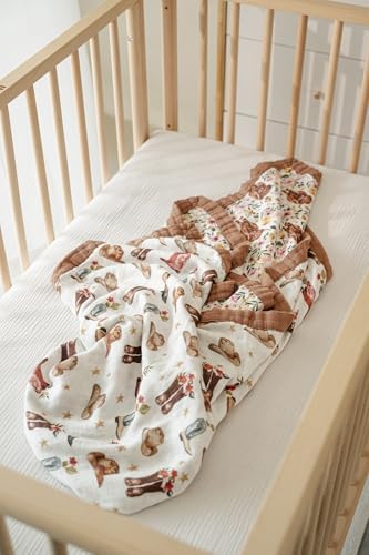 Little Jump Cowgirl Floral Highland Cow Muslin Blanket - 47 x 47