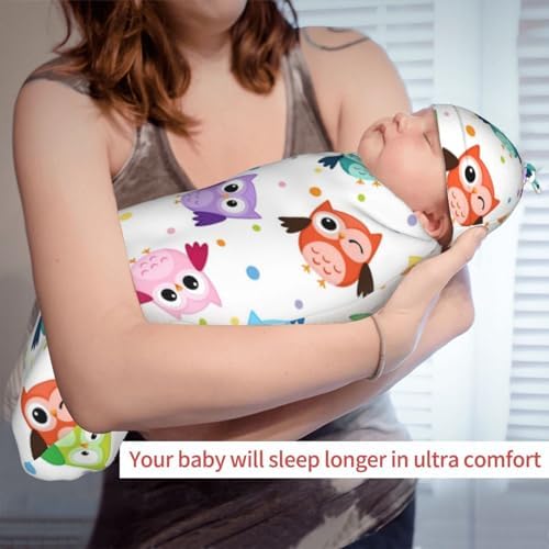 Cute Owls Swaddle Blanket Set with Beanie Hat for Newborn 1