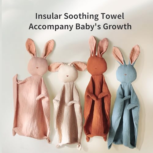 Insular Bunny Lovey Blanket for Babies Organic Cotton Swaddling Blanket Brick Red