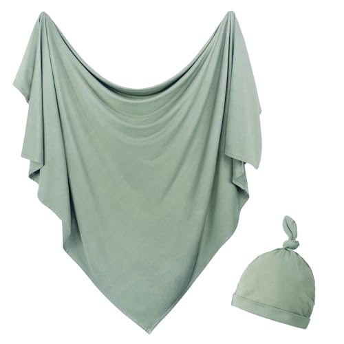 OWLOWLA Newborn Swaddle Set with Beanie Hat - Olive 1