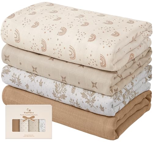 Yoofoss Muslin Swaddle Blankets 4-Pack 47x47 Baby Neutral Wrap