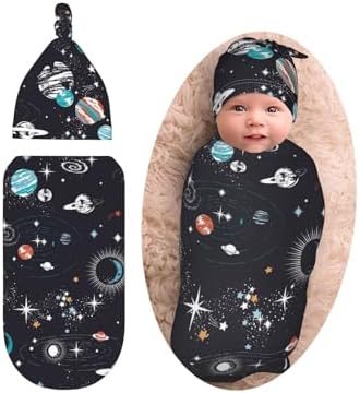 Osvbs Galaxy Swaddle with Beanie Set for Newborn