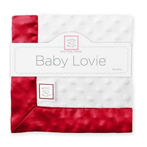 SwaddleDesigns Baby Lovie Security Blanket Plush Dots with Satin Trim Red 14x14 inches