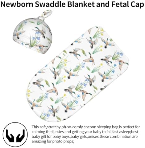 Sozzjile Mallard Duck Swaddle Blanket Beanie Set for Baby