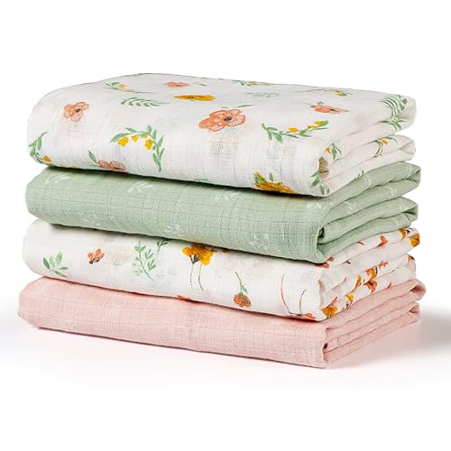 Softan Muslin Swaddle Blankets 4 Pack Green Floral