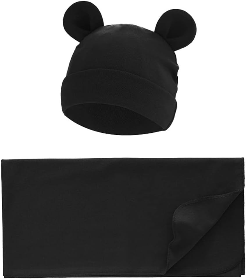 Exemaba Baby Swaddle Blanket with Hat Set for 0-3 Months