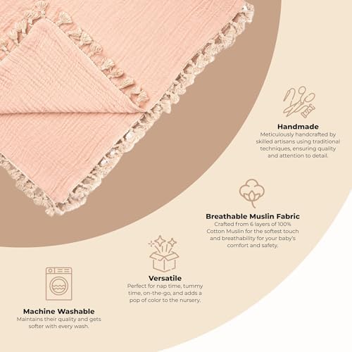 Crane Baby 6-Layer Muslin Swaddle Blanket Desert Rose 30x40 Inches