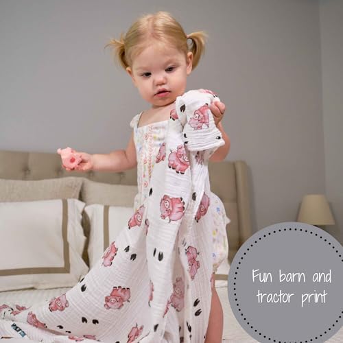 LollyBanks Farm Print Swaddle Blankets 47x47 Inches 3-Pack