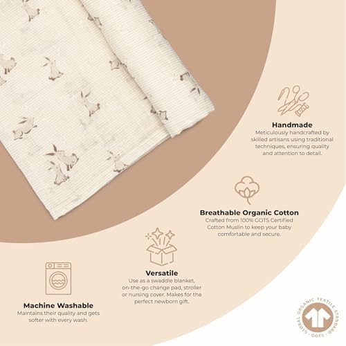 Crane Baby Organic Cotton Bunny Swaddle Wrap 47x47