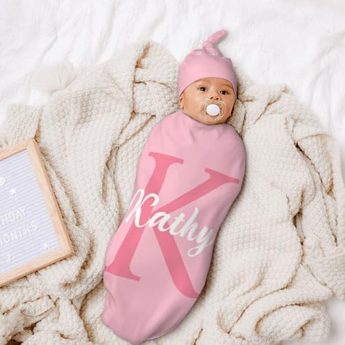 Personalized Pink Name Swaddle Set for Baby Girl or Boy