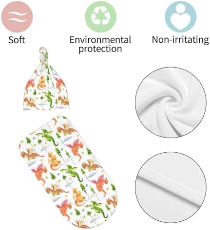 Dragon and Tree Print Swaddle Blanket with Beanie Set