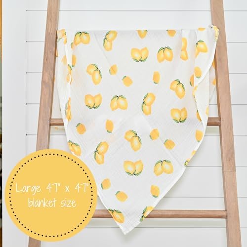 LollyBanks Lemon Print Muslin Swaddle Blanket 47x47 Inches