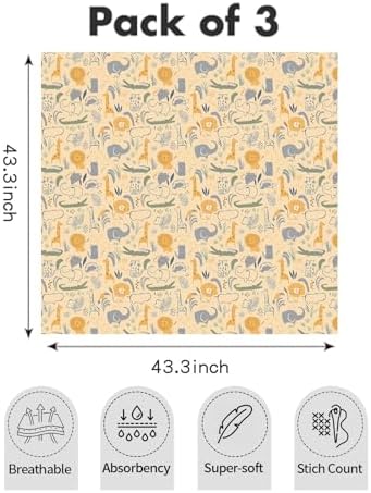 CoolaPeach Muslin Swaddle Blankets 3 Pack Jungle Pattern
