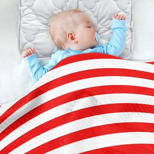 FLildon Red White Stripes Cotton Baby Blanket 30x40