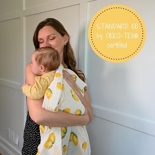LollyBanks Lemon Print Muslin Swaddle Blanket 47x47 Inches