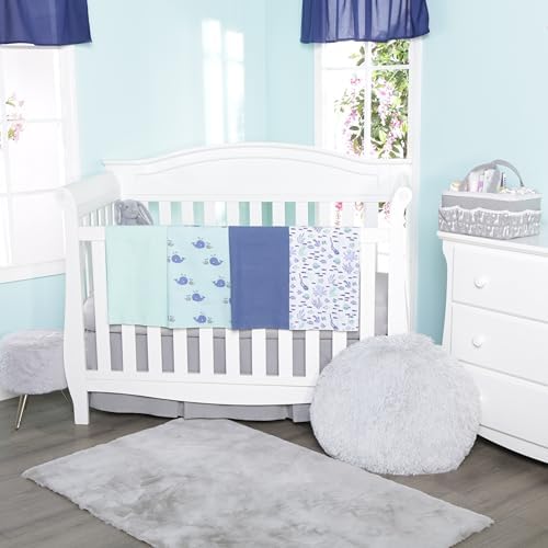Everyday Kids 4 Pack Baby Blue Flannel Blankets with Ocean Animals