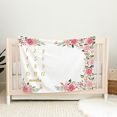 Baby Monthly Growth Milestone Blanket with Bow and Wreath