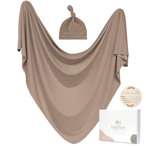 MairMore Baby Swaddle Blanket with Beanie Set Brown 1