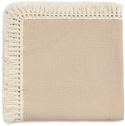 Insular Cotton Muslin Baby Blanket with Tassel 47x40 Khaki