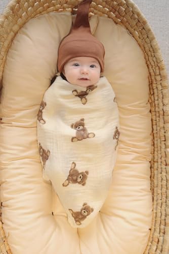 Little Jump 2-Pack Muslin Swaddle Blankets - Boho Teddy Bear Design