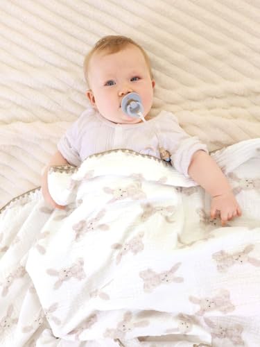 Gunnaicat Double Layered Cotton Baby Blanket Bunny 40x40 Inch Swaddling