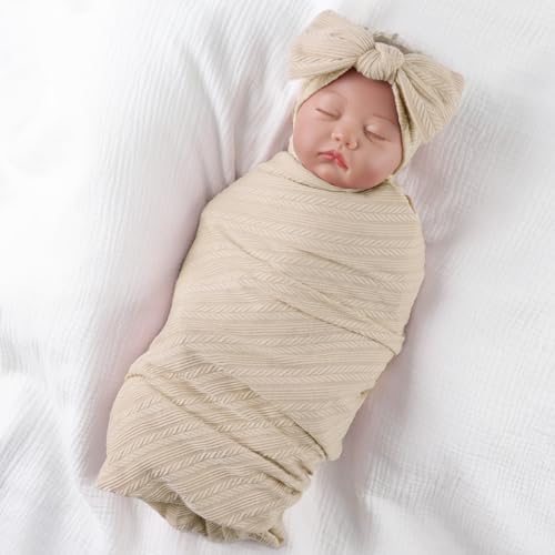 OMUKY Newborn Swaddle Blanket Set with Beanie and Headband