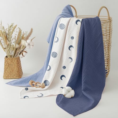Bearmoss Swaddle Blankets 3 Pack - Soft Cotton 40x38 Inches