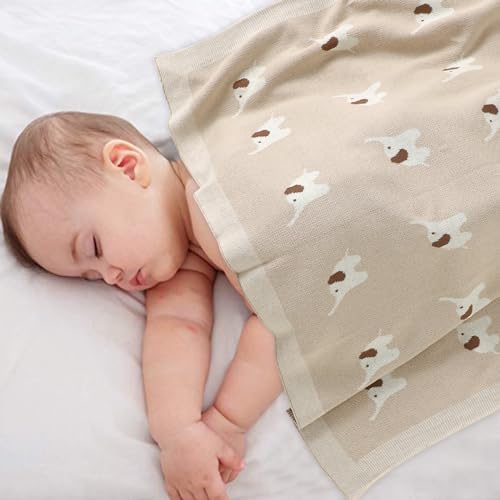 Hadetoto Soft Cotton Baby Blanket with Elephant Design - Camel 90 x 70cm