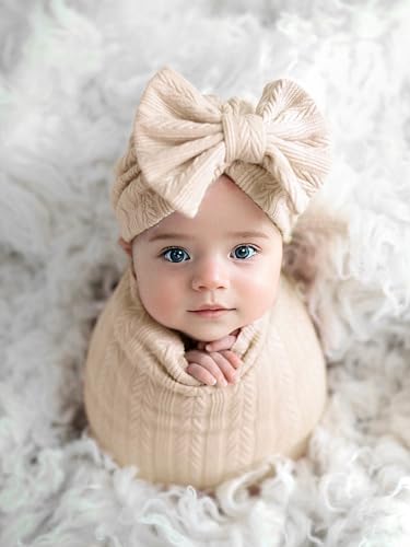 Jastore Baby Swaddle Blankets 3PCS with Hat and Bow Headband
