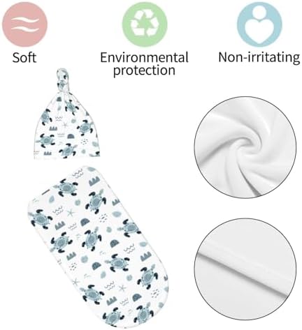 Lcokin Sea Turtle Baby Swaddle Set with Beanie Hat