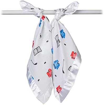 Lulujo Baby Security Lovey Blanket - 16x16in Soft Cotton Muslin with Satin Trim