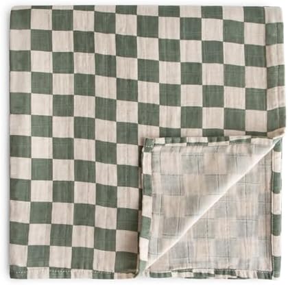 Mushie Muslin Swaddle Blanket - Olive Check 100 Organic Cotton