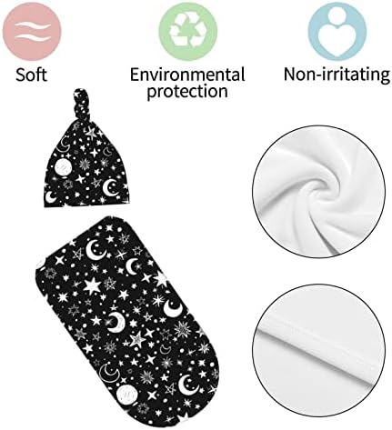 Moon Star Swaddle Blanket Hat Set for Newborns