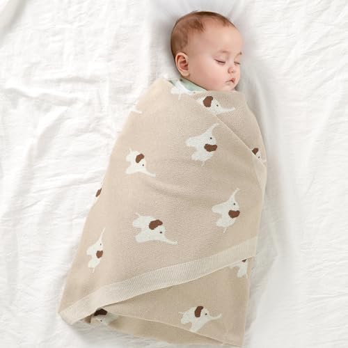 Hadetoto Soft Cotton Baby Blanket with Elephant Design - Camel 90 x 70cm