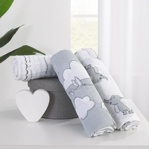 NoJo Disney Dumbo 3 Piece Muslin Swaddle Blanket Set