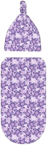 Muishi Purple Sea Turtle Swaddle Blanket Hat Set