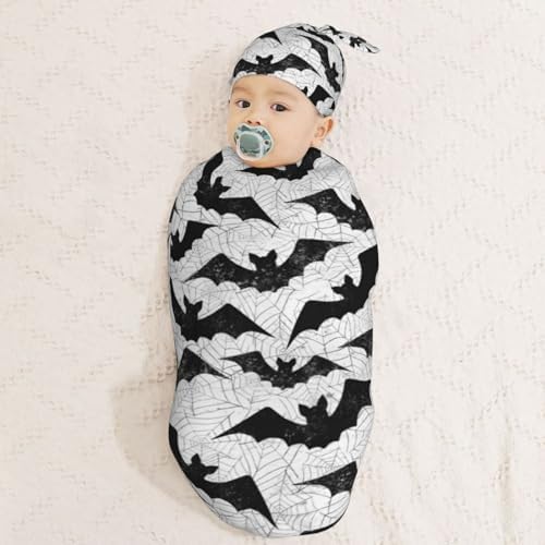 Muishi Black Bat Newborn Swaddle Blanket Hat Set 1