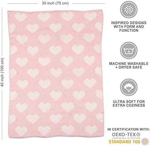 Living Textiles Pink Hearts Chenille Baby Blanket Reversible