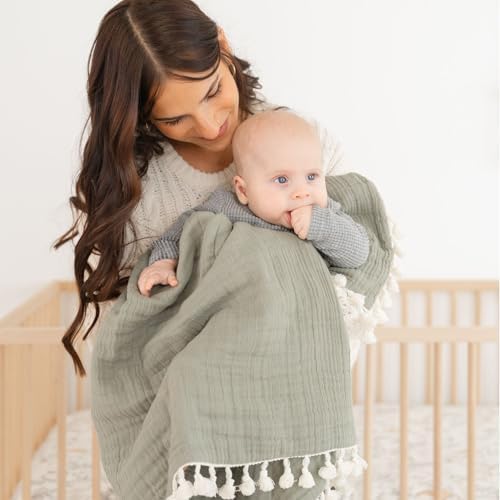 Crane Baby 6-Layer Green Muslin Blanket 30 x 40