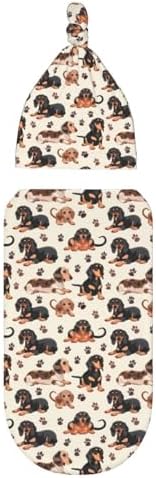 Muishi Dachshund Swaddle Blanket Beanie Set