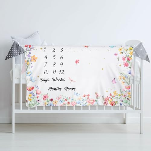 Nuanchu Wildflower Baby Milestone Blanket 60 x 40 Soft Fleece