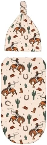 Sozzjile Western Baby Swaddle Blanket with Beanie Set