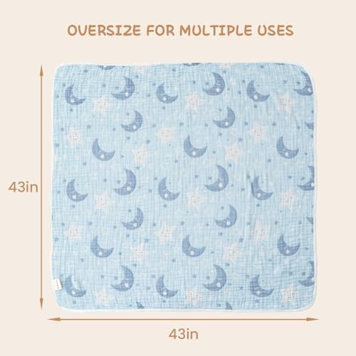 Soft 100 Cotton Muslin Baby Blanket with Moon Pattern