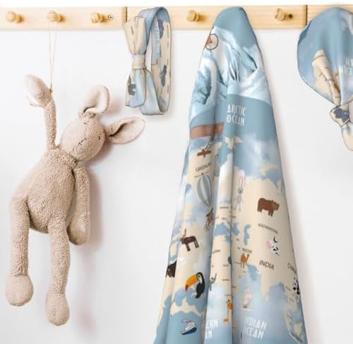 Salelf Animals Travel World Map Swaddling Blanket 3PCS Set