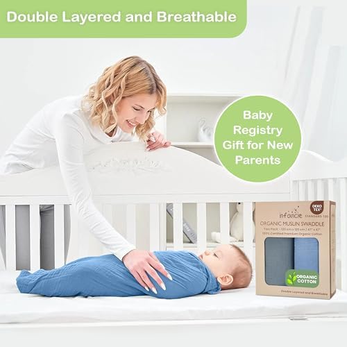 Infancie Organic Cotton Muslin Baby Blanket - 47x47 Inch