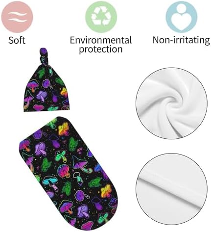 Mushroom Shape Swaddle Blanket Beanie Hat Set for Newborns