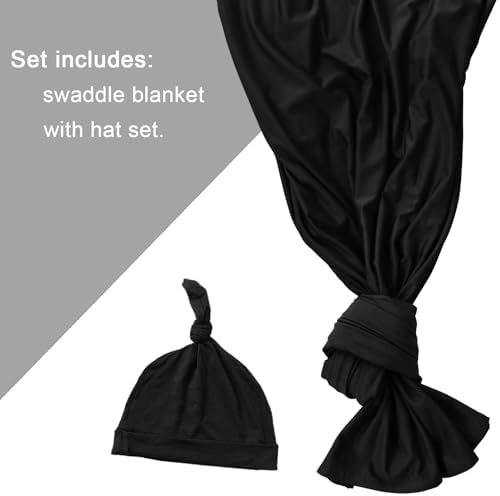 Aijoviko Newborn Swaddle Blanket with Hat Set Black