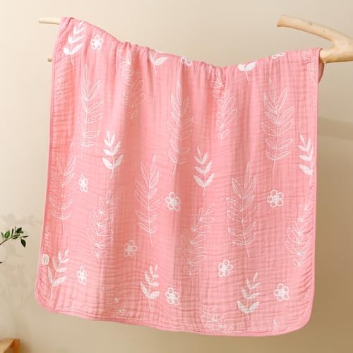 HardNok Ultra Soft Muslin Baby Blanket - 43 x 43 Leaf Floral Pink
