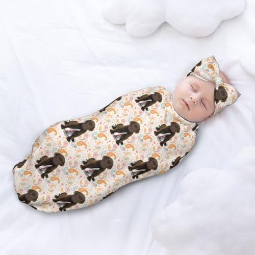 Soft Swaddle Blanket with Headband Set for Newborn Baby